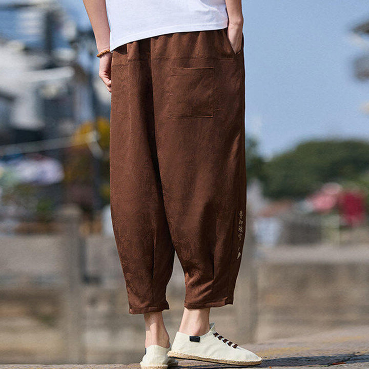 Buddha Stones Sommer Charakter Stickerei Design Kordelzug Herren 7-8 Länge Hose mit Taschen - image 11