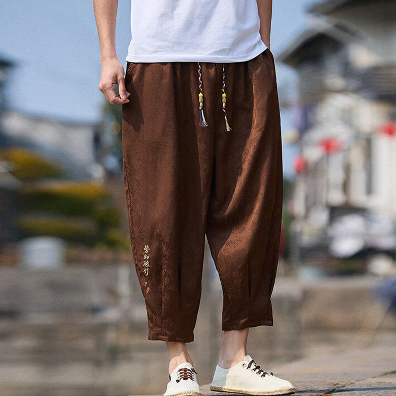 Buddha Stones Sommer Charakter Stickerei Design Kordelzug Herren 7-8 Länge Hose mit Taschen - image 13
