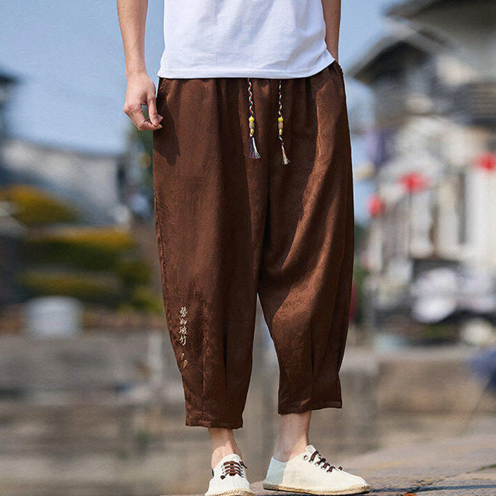 Buddha Stones Sommer Charakter Stickerei Design Kordelzug Herren 7-8 Länge Hose mit Taschen - image 13