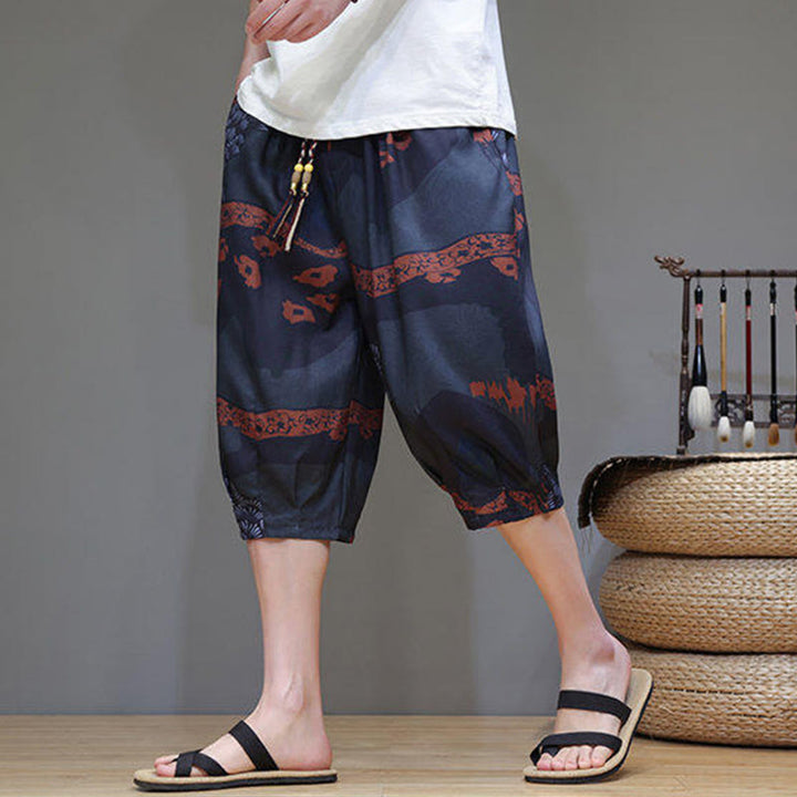 Buddha Stones Sommer Bambus Blätter Blumen Baumwolle Leinen Herren Caprihose mit Taschen - Dunkelgrau - US/ UK/AU46，EU56 (5XL) - image 13