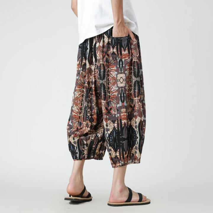 Buddha Stones Sommer Quadrat Patchwork Elefant Mandala Geometrie Baumwolle Leinen Herren 7-8 Länge Hose mit Taschen - image 14