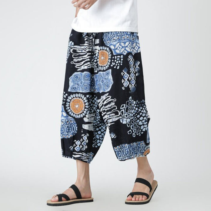 Buddha Stones Sommer Quadrat Patchwork Elefant Mandala Geometrie Baumwolle Leinen Herren 7-8 Länge Hose mit Taschen - SteelBlue - US/UK/AU46, EU56 (5XL) - image 31