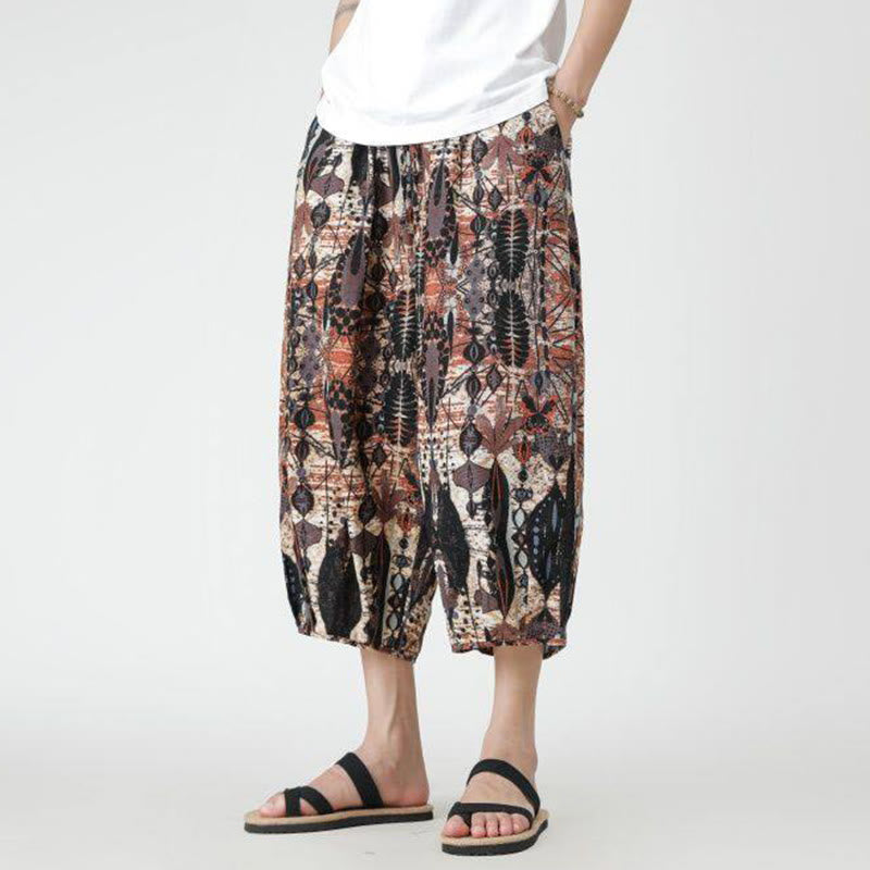 Buddha Stones Sommer Quadrat Patchwork Elefant Mandala Geometrie Baumwolle Leinen Herren 7-8 Länge Hose mit Taschen - image 12