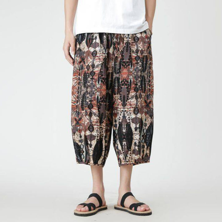 Buddha Stones Sommer Quadrat Patchwork Elefant Mandala Geometrie Baumwolle Leinen Herren 7-8 Länge Hose mit Taschen - image 17