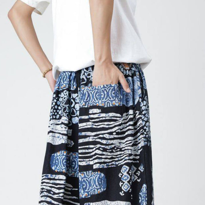 Buddha Stones Sommer Quadrat Patchwork Elefant Mandala Geometrie Baumwolle Leinen Herren 7-8 Länge Hose mit Taschen - image 40