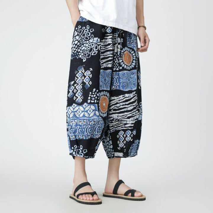 Buddha Stones Sommer Quadrat Patchwork Elefant Mandala Geometrie Baumwolle Leinen Herren 7-8 Länge Hose mit Taschen - image 34
