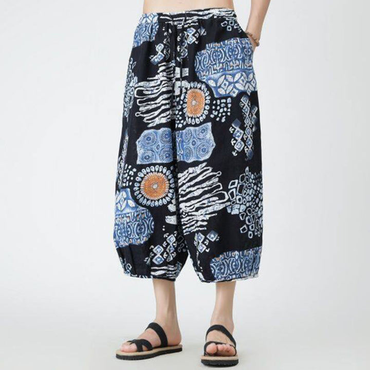 Buddha Stones Sommer Quadrat Patchwork Elefant Mandala Geometrie Baumwolle Leinen Herren 7-8 Länge Hose mit Taschen - image 38