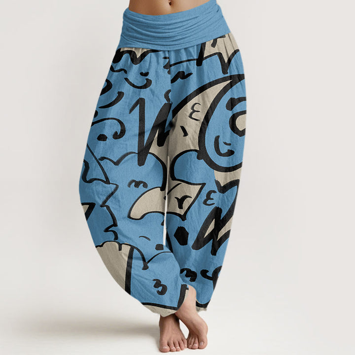 Buddha Stones Lässige, verspielte Haremshose mit Kritzellinienmuster für Damen, elastische Taille - DodgerBlue - US22， UK/AU26，EU54 (6XL) - image 5