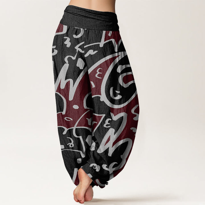 Buddha Stones Lässige, verspielte Haremshose mit Kritzellinienmuster für Damen, elastische Taille - image 9