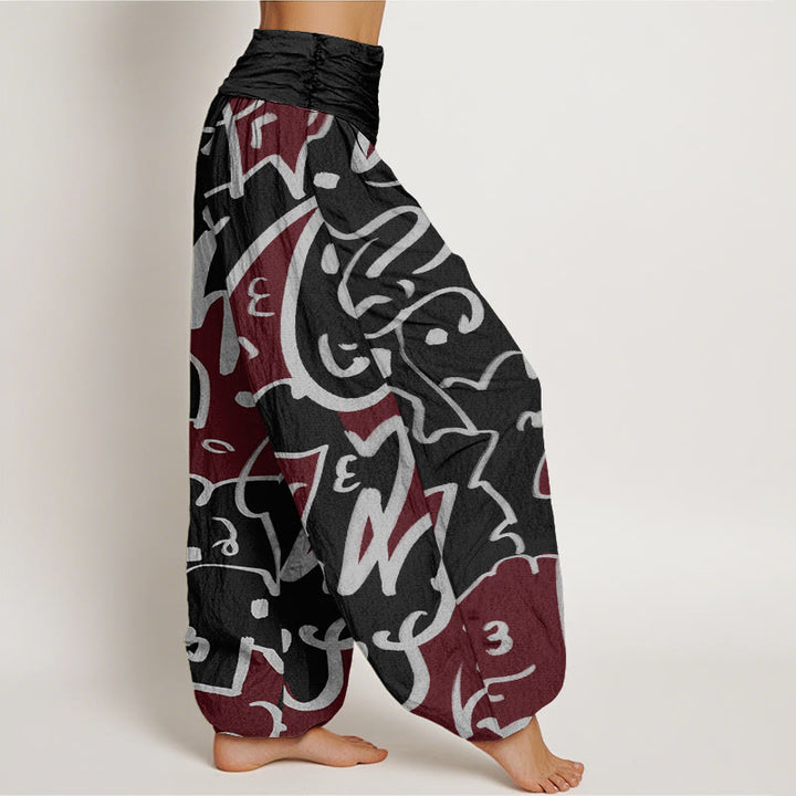 Buddha Stones Lässige, verspielte Haremshose mit Kritzellinienmuster für Damen, elastische Taille - image 10