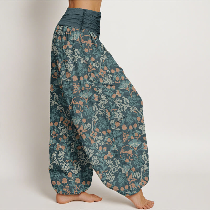Lässige Haremshose mit Blumen- und Blättermuster für Damen mit elastischer Taille und Buddha Stones - image 2