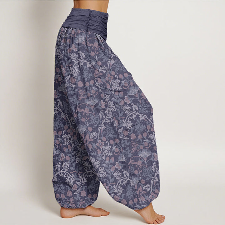 Lässige Haremshose mit Blumen- und Blättermuster für Damen mit elastischer Taille und Buddha Stones - image 9