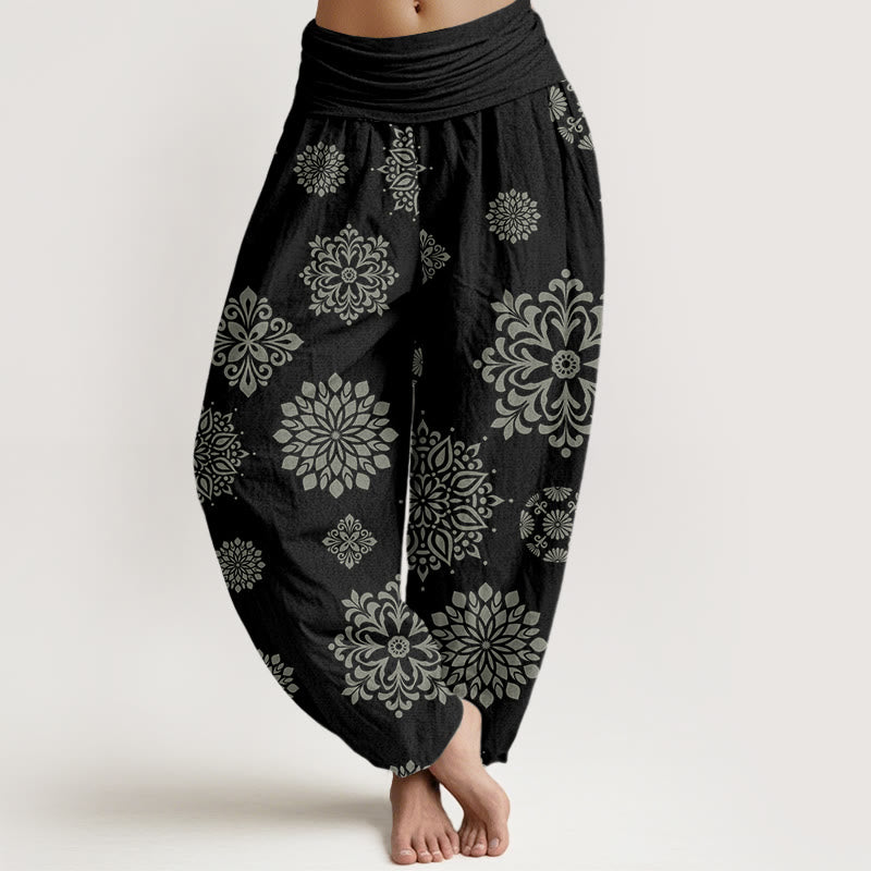 Lässige Haremshose mit Mandala-Muster für Damen mit elastischer Taille und Buddha Stones - Schwarz - US22, UK/AU26,EU54 (6XL) - image 1