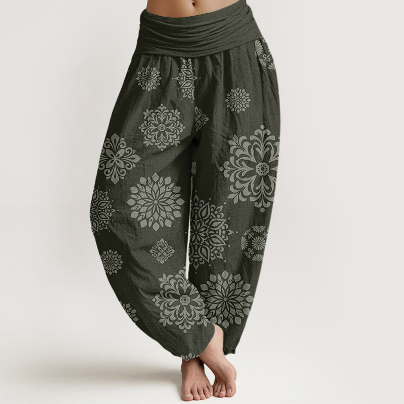 Lässige Haremshose mit Mandala-Muster für Damen mit elastischer Taille und Buddha Stones - DunkelOlivGrün - US22, UK/AU26,EU54 (6XL) - image 9