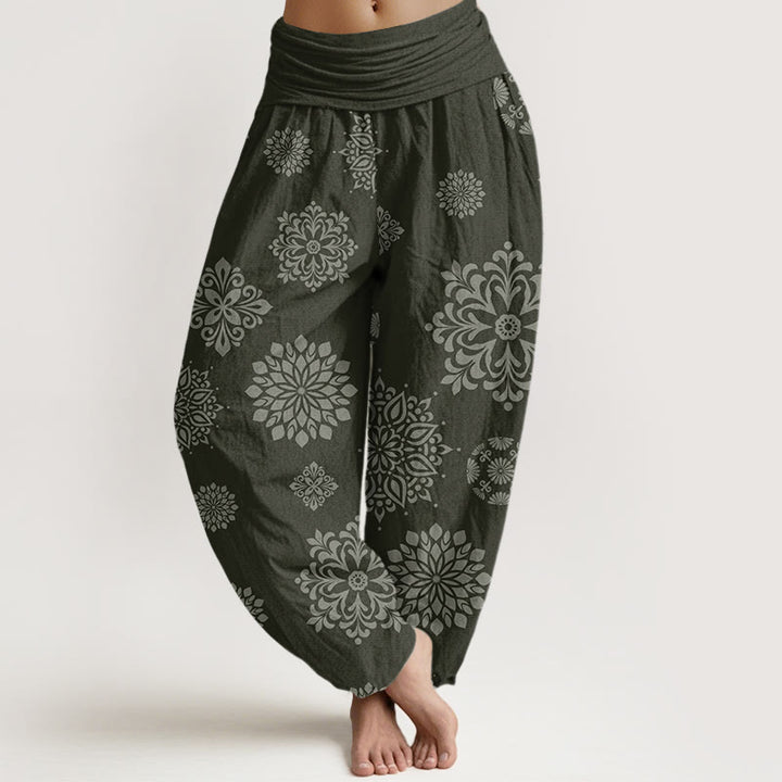 Lässige Haremshose mit Mandala-Muster für Damen mit elastischer Taille und Buddha Stones - DunkelOlivGrün - US22, UK/AU26,EU54 (6XL) - image 9
