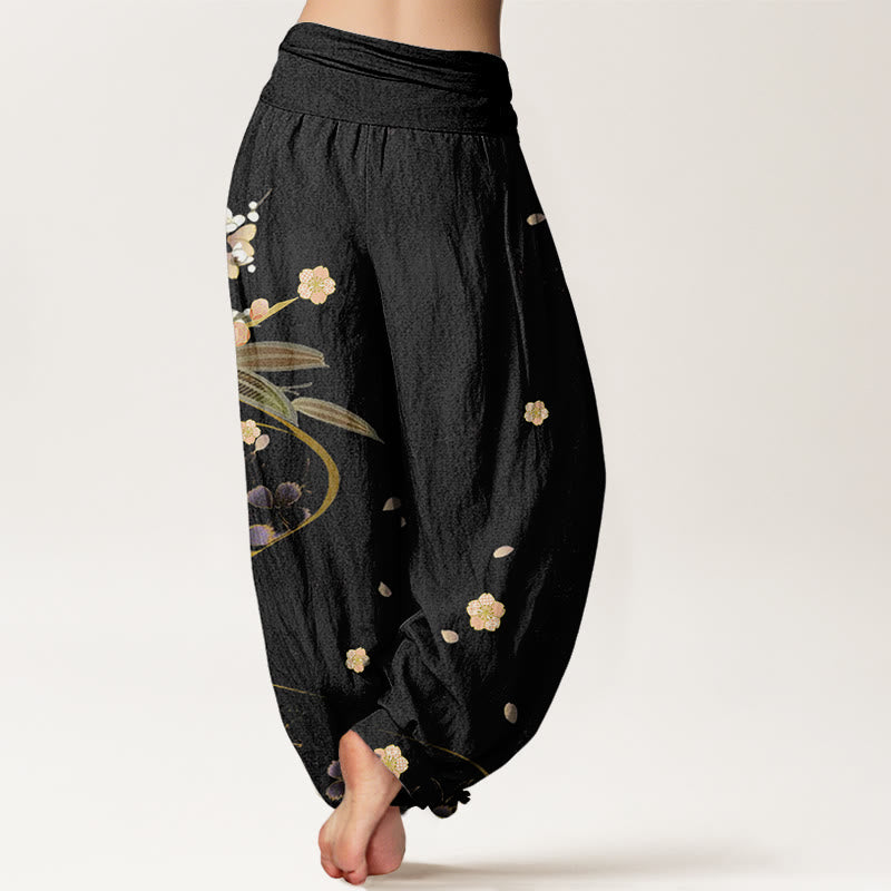 Buddha Stones Lässige, elegante Haremshose mit Blumenmuster für Damen, elastische Taille - image 2