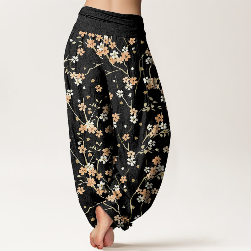 Buddha Stones Lässige Haremshose mit Kirschblütenblättern und Zweigen-Muster für Damen, elastische Taille - image 11