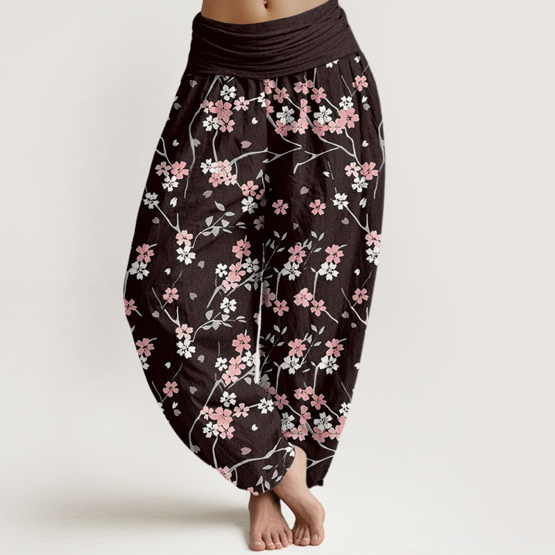 Buddha Stones Lässige Haremshose mit Kirschblütenblättern und Zweigen-Muster für Damen, elastische Taille - Sattelbraun - US22, UK/AU26,EU54 (6XL) - image 1