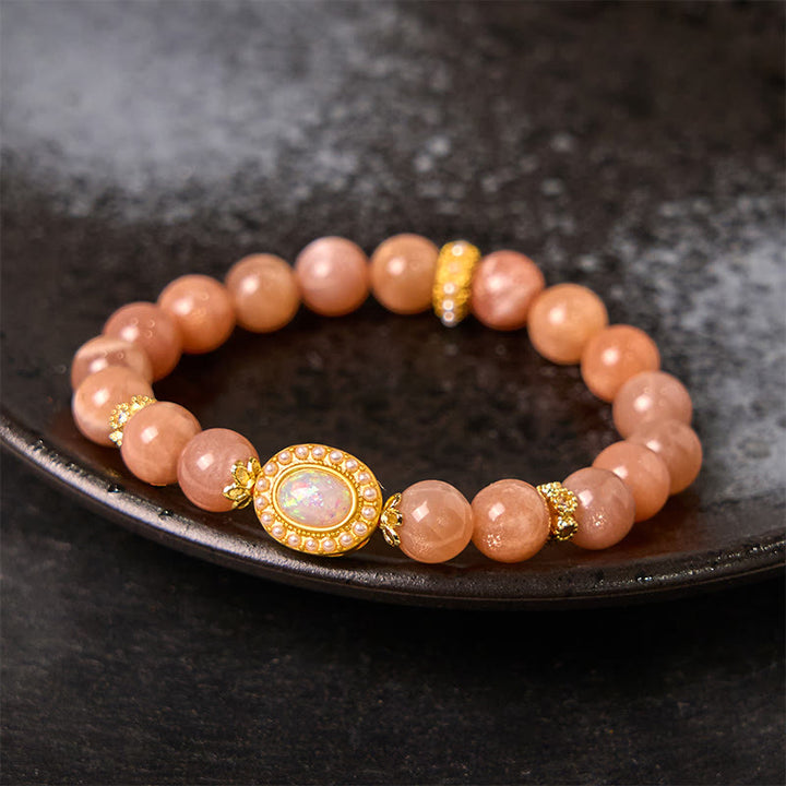 Buddha Stones Natürlicher Pfirsich-Mondstein Verstellbares beruhigendes Armband