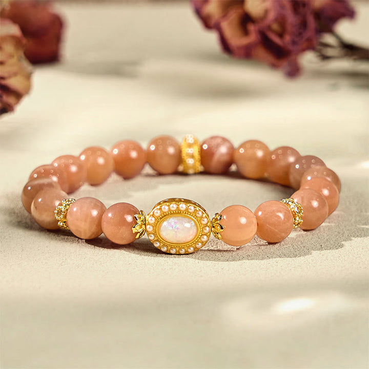 Buddha Stones Natürlicher Pfirsich-Mondstein Verstellbares beruhigendes Armband