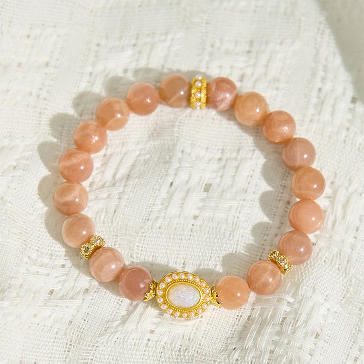 Buddha Stones Natürlicher Pfirsich-Mondstein Verstellbares beruhigendes Armband