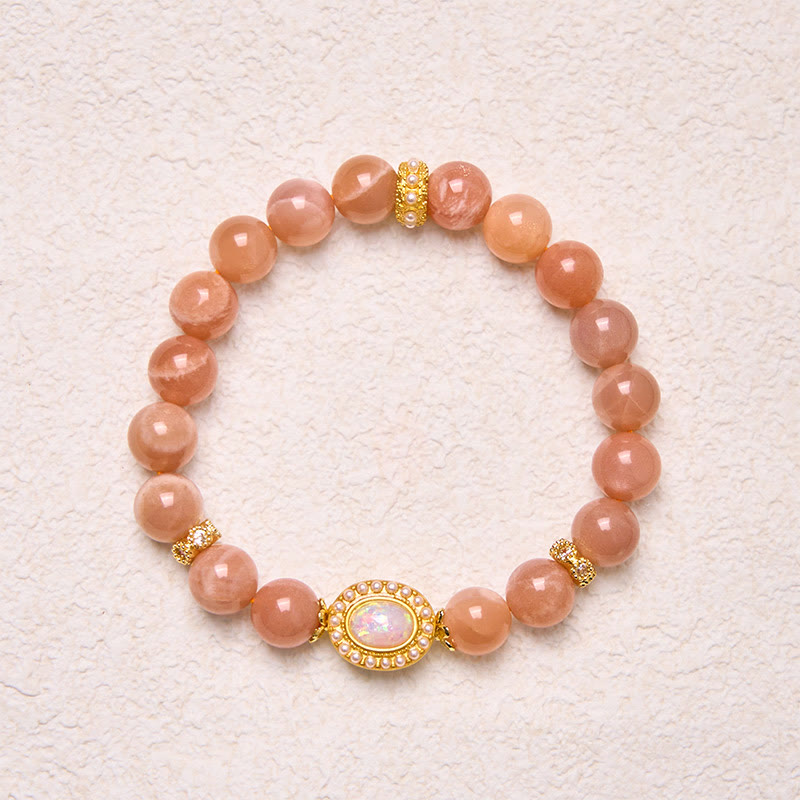 Buddha Stones Natürlicher Pfirsich-Mondstein Verstellbares beruhigendes Armband