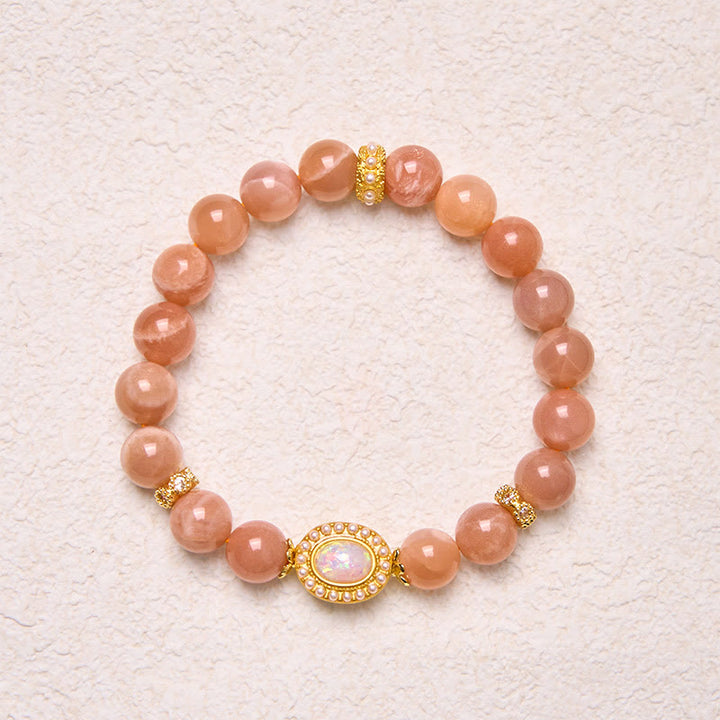 Buddha Stones Natürlicher Pfirsich-Mondstein Verstellbares beruhigendes Armband