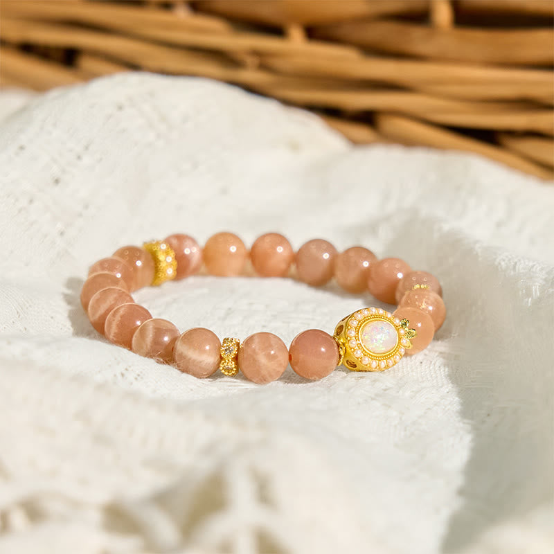 Buddha Stones Natürlicher Pfirsich-Mondstein Verstellbares beruhigendes Armband