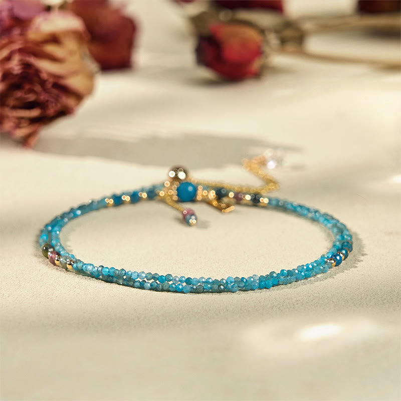 Buddha-Stein, 3 mm, natürlicher Apatit, ultradünne Perlen, 14 Karat vergoldetes Kupfer, Kreativität, dreifach gewickeltes Armband