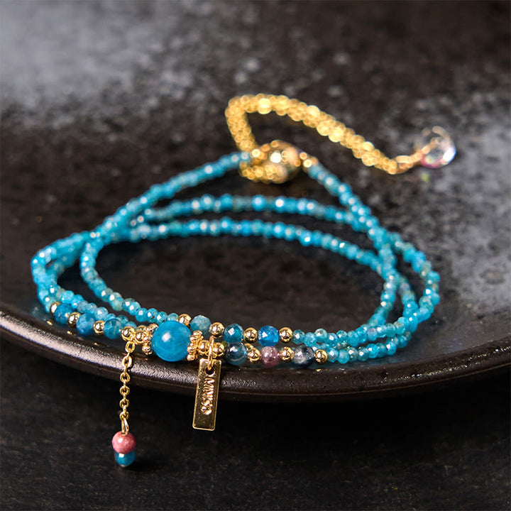 Buddha-Stein, 3 mm, natürlicher Apatit, ultradünne Perlen, 14 Karat vergoldetes Kupfer, Kreativität, dreifach gewickeltes Armband
