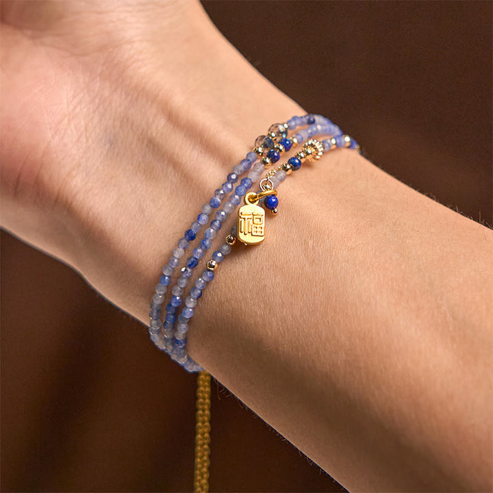 Buddha Stones 3 mm ultradünne Perlen Naturlazurit Dreifach-Wickelarmband mit positivem Fu-Charakter