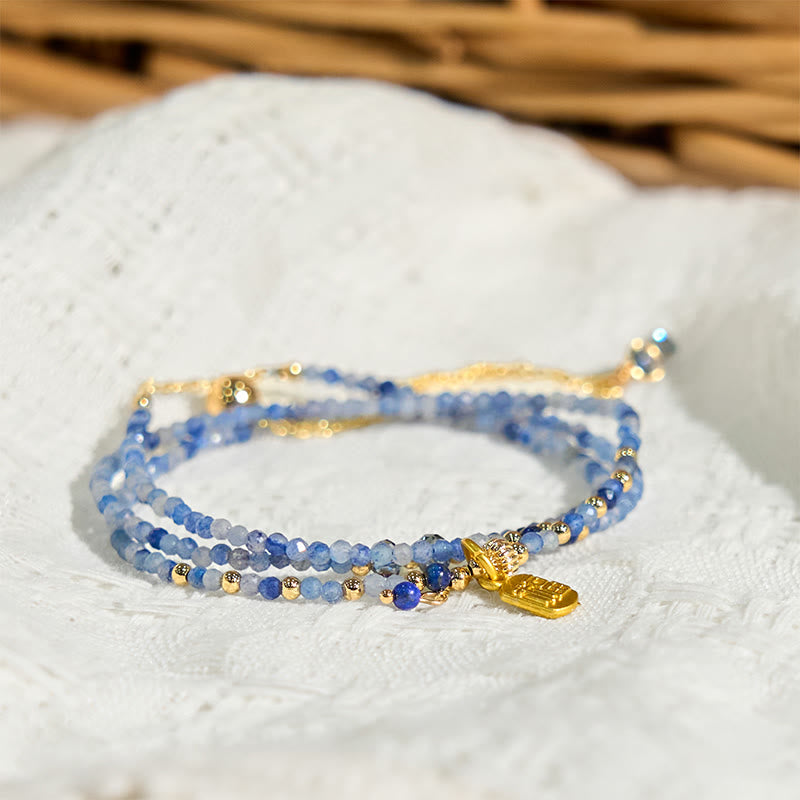 Buddha Stones 3 mm ultradünne Perlen Naturlazurit Dreifach-Wickelarmband mit positivem Fu-Charakter