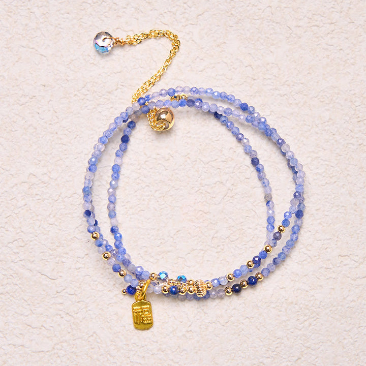 Buddha Stones 3 mm ultradünne Perlen Naturlazurit Dreifach-Wickelarmband mit positivem Fu-Charakter