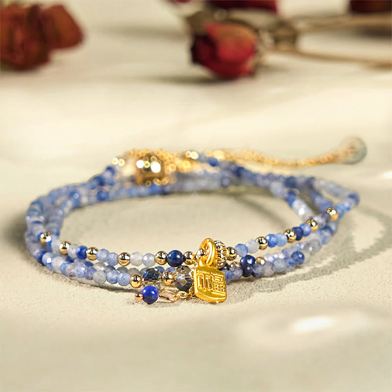 Buddha Stones ​​3 mm ultradünne Perlen Natur-Lazurit Lapislazuli Dreifach gewickeltes Fu-Charakter-Armband - image 1