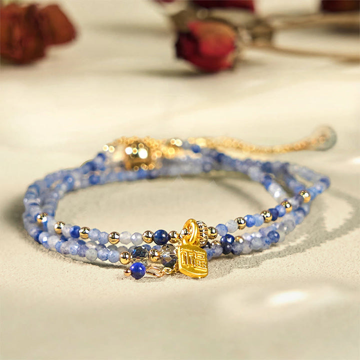 Buddha Stones ​​3 mm ultradünne Perlen Natur-Lazurit Lapislazuli Dreifach gewickeltes Fu-Charakter-Armband - image 1