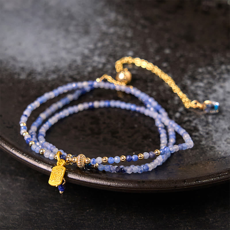 Buddha Stones ​​3 mm ultradünne Perlen Natur-Lazurit Lapislazuli Dreifach gewickeltes Fu-Charakter-Armband - 3 mm Lapislazuli (Handgelenkumfang: 14-15 cm) - image 0