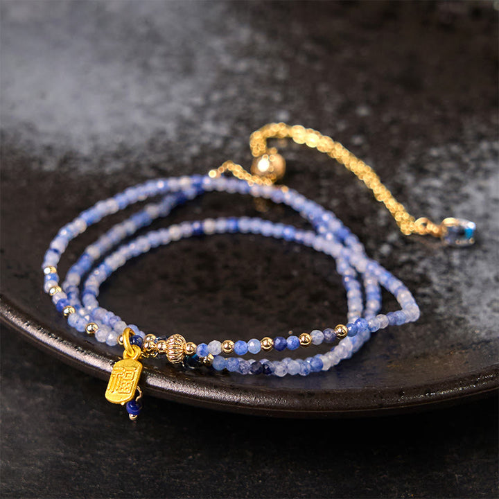 Buddha Stones ​​3 mm ultradünne Perlen Natur-Lazurit Lapislazuli Dreifach gewickeltes Fu-Charakter-Armband - 3 mm Lapislazuli (Handgelenkumfang: 14-15 cm) - image 0