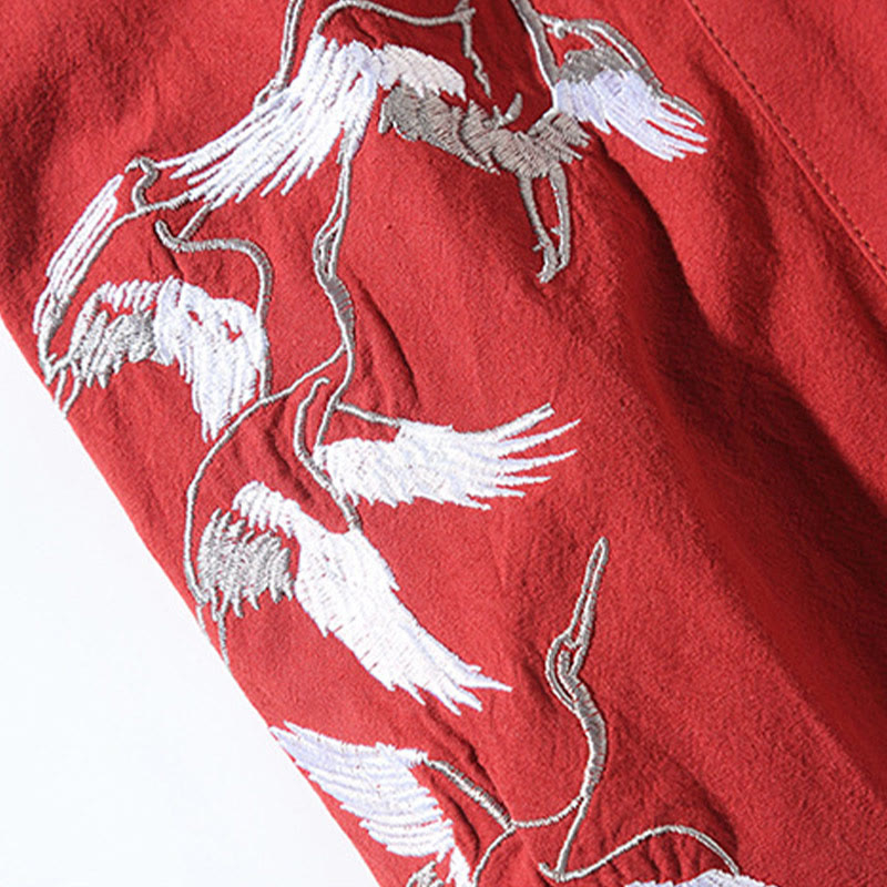 Buddha Stones -Stickerei, fliegende weiße Kraniche, Baumwolle, Leinen, offene Vorderseite, Herren-Kimono - image 9