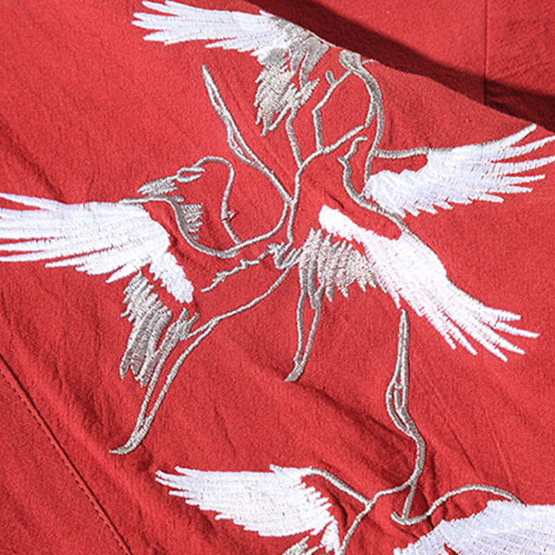 Buddha Stones -Stickerei, fliegende weiße Kraniche, Baumwolle, Leinen, offene Vorderseite, Herren-Kimono - image 8