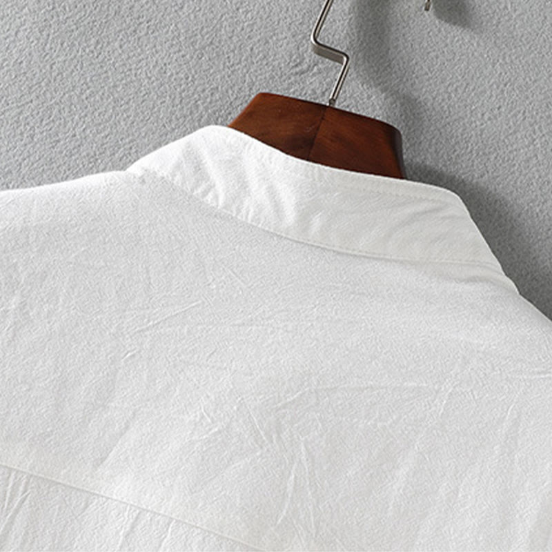 Buddha Stones Sommer Solide Herrenknöpfe Halbarm Baumwoll-Leinenhemd - image 6