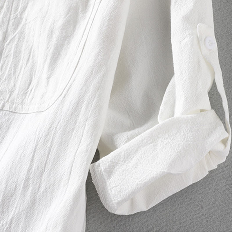 Buddha Stones Sommer Solide Herrenknöpfe Halbarm Baumwoll-Leinenhemd - image 13