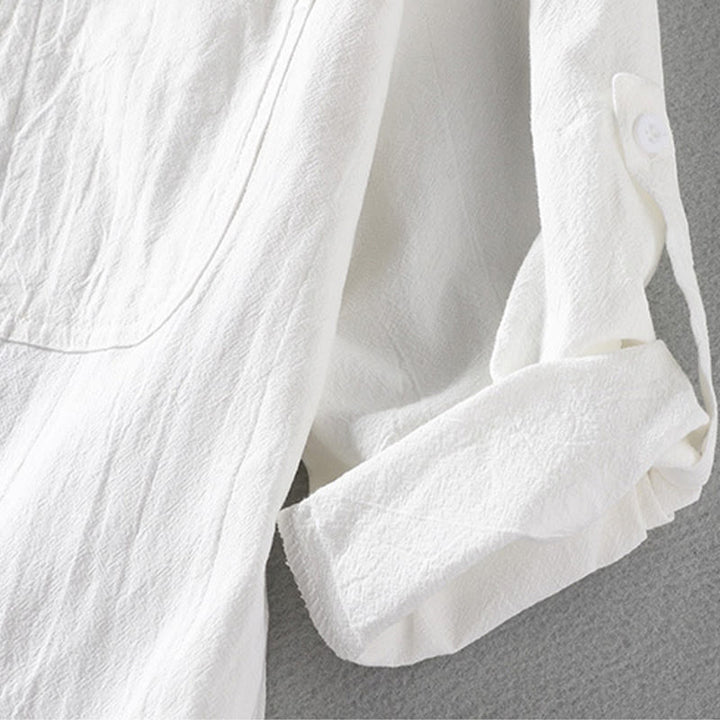 Buddha Stones Sommer Solide Herrenknöpfe Halbarm Baumwoll-Leinenhemd - image 13