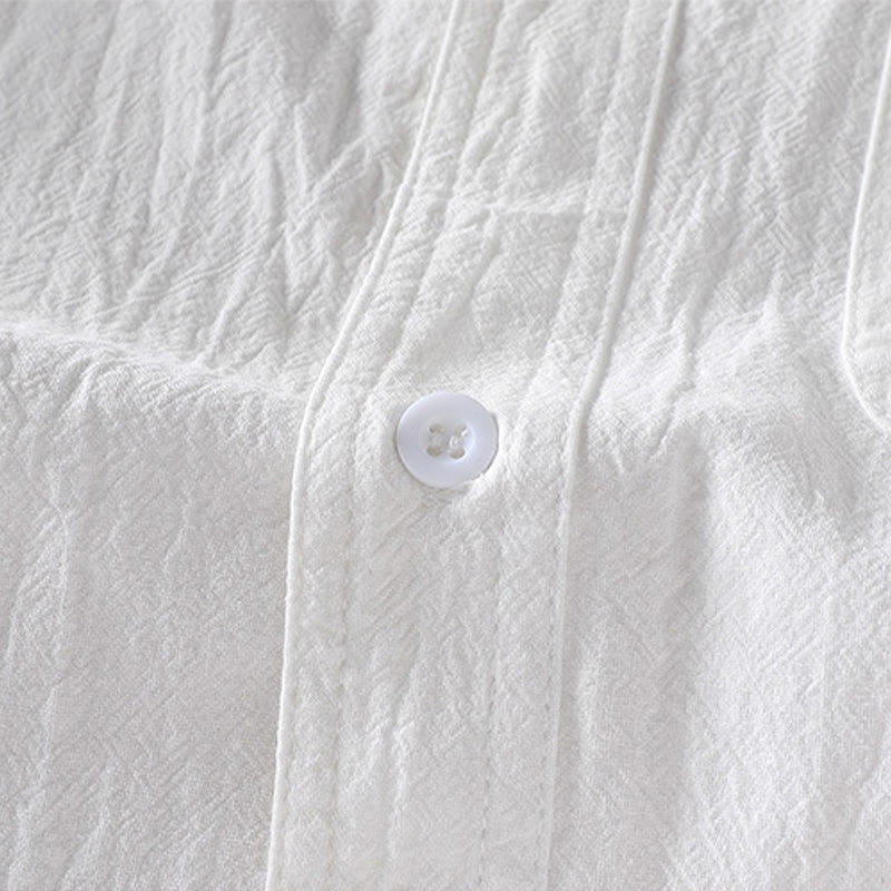 Buddha Stones Sommer Solide Herrenknöpfe Halbarm Baumwoll-Leinenhemd - image 10