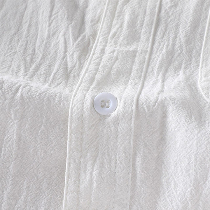 Buddha Stones Sommer Solide Herrenknöpfe Halbarm Baumwoll-Leinenhemd - image 10