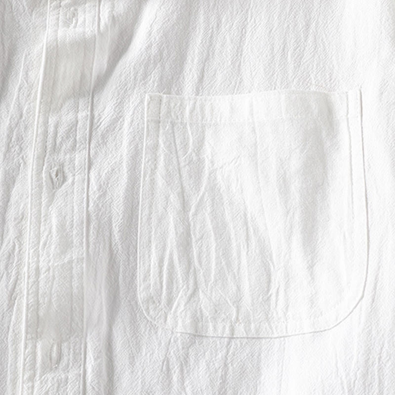 Buddha Stones Sommer Solide Herrenknöpfe Halbarm Baumwoll-Leinenhemd - image 9