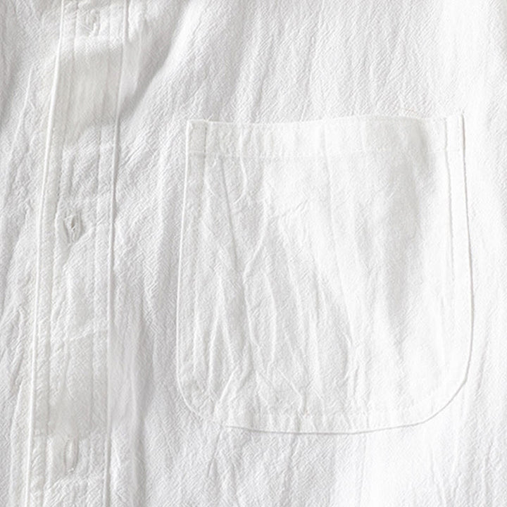 Buddha Stones Sommer Solide Herrenknöpfe Halbarm Baumwoll-Leinenhemd - image 9