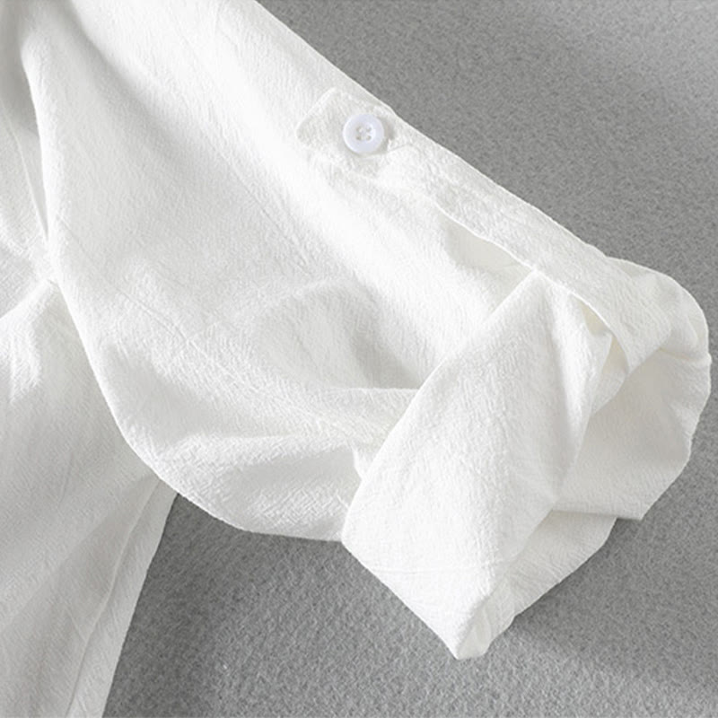 Buddha Stones Sommer Solide Herrenknöpfe Halbarm Baumwoll-Leinenhemd - image 12