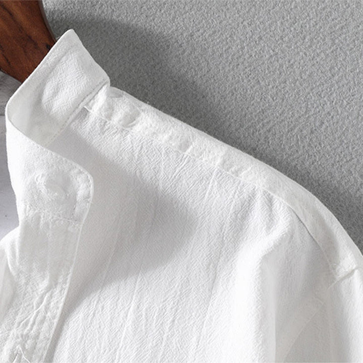 Buddha Stones Sommer Solide Herrenknöpfe Halbarm Baumwoll-Leinenhemd - image 8