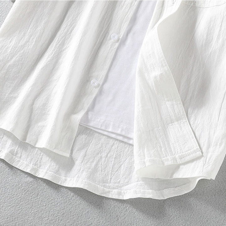 Buddha Stones Sommer Solide Herrenknöpfe Halbarm Baumwoll-Leinenhemd - image 11