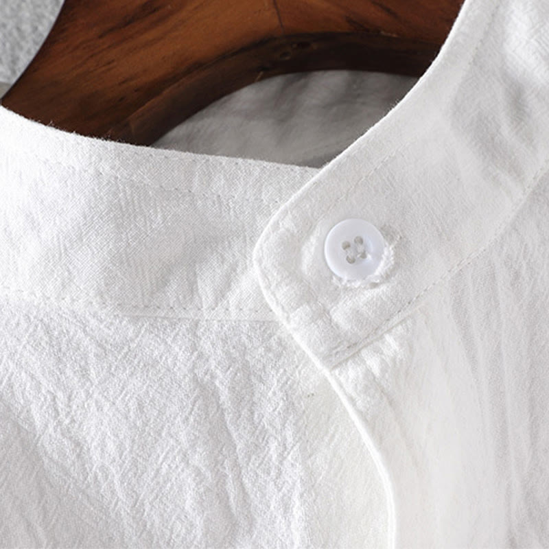 Buddha Stones Sommer Solide Herrenknöpfe Halbarm Baumwoll-Leinenhemd - image 7